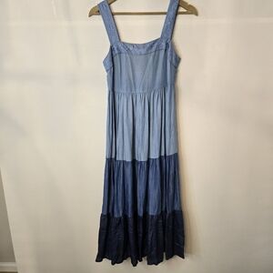 Broome Street by KATE SPADE Size XS Blue Tiered Denim Inspired Maxi Dress